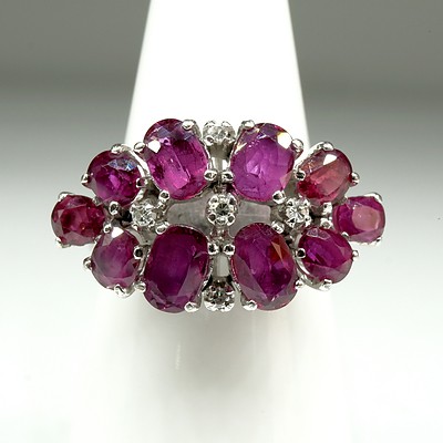 9ct White Gold Ruby and Diamond Ring, 6.6g