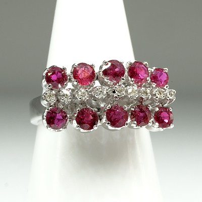 9ct White Gold Ruby and Diamond Ring, 6.3g