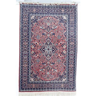 Kashmiri Hand Knotted Wool Pile Medallion Rug with Salmon Field