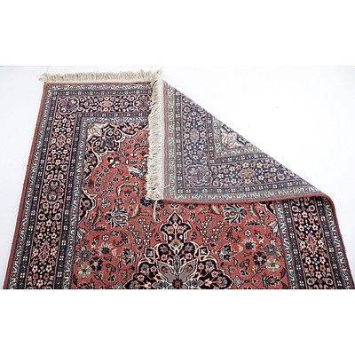 Kashmiri Hand Knotted Wool Pile Medallion Rug with Salmon Field