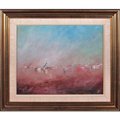 Ewald Rische (1945-) After the Brumbies, Oil on Board