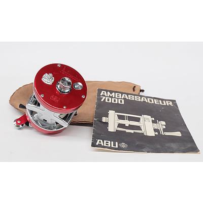 Red and Chrome ABU Ambassadeur 7000 Metal Construction Fishing Reel Made in Sweden