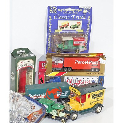 Collection of Boxed and Unboxed Model Cars, Including Boxed New York Yankees Lorry