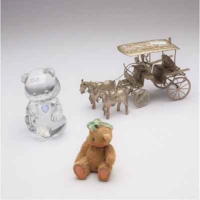 Miniature Javanese Kereta Kencana, Fenton Glass Bear and Jacki Teddy Bear Figurine