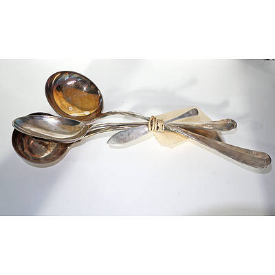 Sterling Silver Jam Knife and Three Silver Plated Serving Spoons