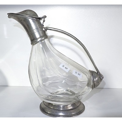 Pewter Mounted Glass Duck Form Wine Decanter