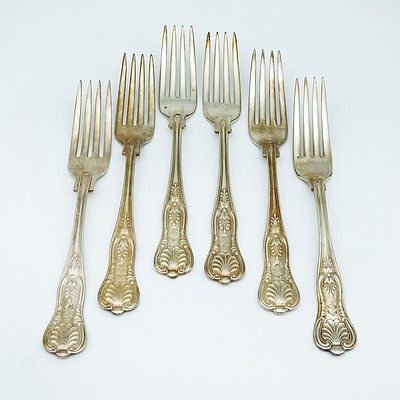 Six US Navy Silver Plated Kings Pattern Entree Forks, RW Wallace