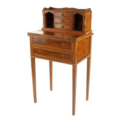 Petit Yew Wood Ladies Writing Table with Hinged Green Leather Inlaid Writing Top