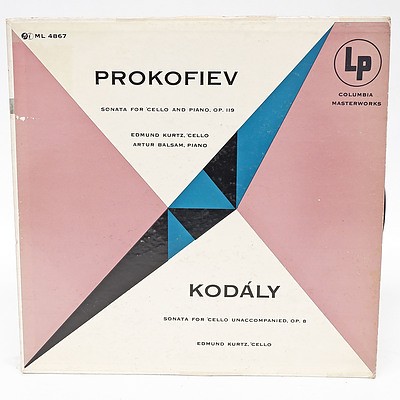 Prokofiev Sonata for 'cello and Piano op.119, Kodaly Sonata for 'cello unaccompanied op.8, LP 33RPM