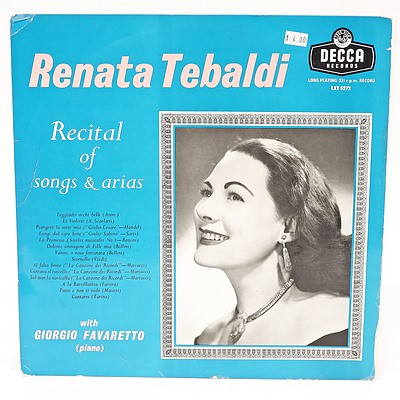 Renata Tebaldi Recital of Songs and Arias with George Favaretto, LP 33RPM