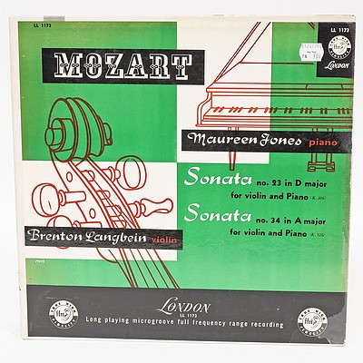 Mozart Sonata No.23 in D major K.306 No.34 in A major K.526 Maureen Jones Brenton Langbein, LP 33RPM