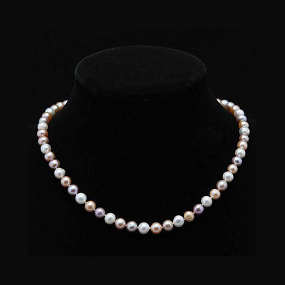 Classic White, Pink & Purple Cultured Pearl Necklace 50.8cm Strand with Sterling Silver Clasp