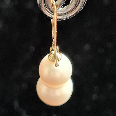 Unique Australian South Sea White Pearl Gourd Earrings 14k Gold
