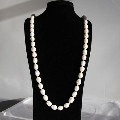 White Freshwater Pearl Baroque Cultured Necklace 88cm with Sterling Silver Clasp