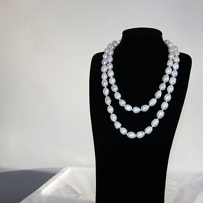 White Freshwater Pearl Baroque Cultured Necklace 88cm with Sterling Silver Clasp