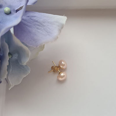 Pink Akoya Freshwater Cultured Pearl 14K Gold Stud Earrings