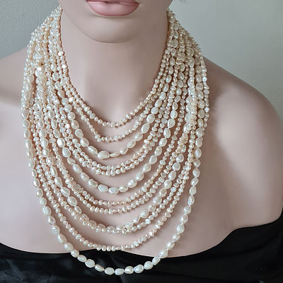White Freshwater 12 Strands Pearl Baroque Cultured Statement Choker