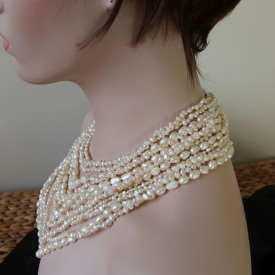 White Freshwater 12 Strands Pearl Baroque Cultured Statement Choker