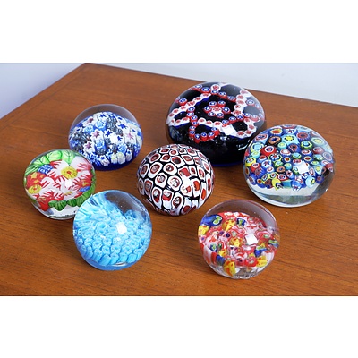 Seven Milliefiori Paperweights, Including Jam Factory 