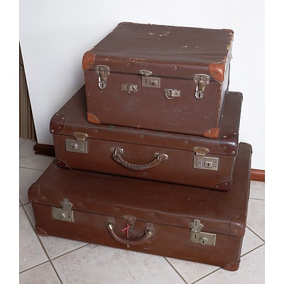 Three Vintage Fuax Leather Graduating Suitcases