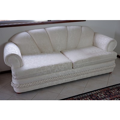 Contemporary Cream Brocade Upholstered Three Seater Lounge