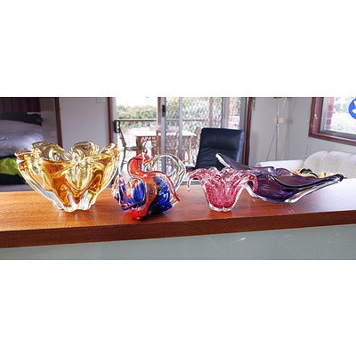 Five Retro Art Glass Bowls and Vases