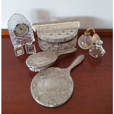 Cut Crystal and Silver Plated Dressing Set, Including a Royal Doulton Perfume Atomiser