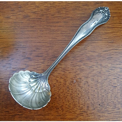 Initialled Sterling Silver Sugar Spoon with Shell From Bowl, Birmingham, 35g