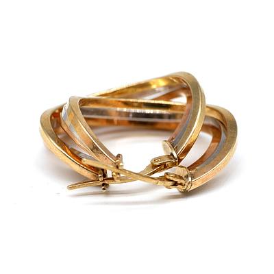 9ct Tri Colour Gold Hoop Wave Earring, 2.3g