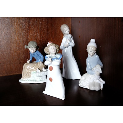 Four Spanish Nao and Lladro Figures, Including Girl with Goat 