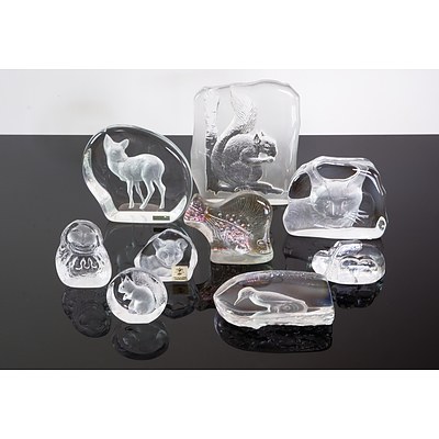 A Group of Crystal Desk Ornaments, Including Imperatore, Rikaro and More
