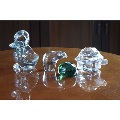 A Waterford Crystal Paperweight, Wedgwood Polar Bear, Orrefors Crystal Tortoise and Another
