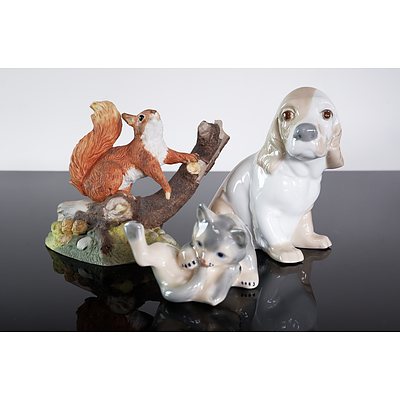A Wedgwood Ceramic Squirrel and a Spanish Ceramic Dog and Cat