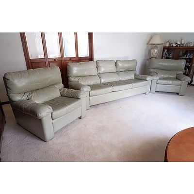 Three Piece Leda Lounge Suite with Pale Olive Leather Upholstery