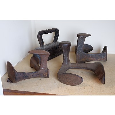 Antique Cast Iron Shoe Lasts and Iron