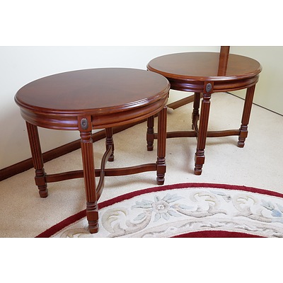 Two Walnut Finish Side Tables with Matching Coffee Table