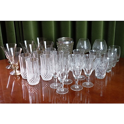 A Group of Cut Crystal and Moulded Glass, Including Champagne Flutes and Other Stem Ware 