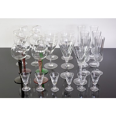 A Group of Cut Crystal and Moulded Glass, Including Champagne Flutes and Other Stem Ware 
