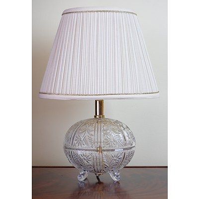 Vintage Cut Crystal Table Lamp with Pleated Fabric Shade