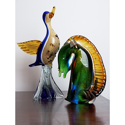 Venetian Glass Horse Head Bust and Duck