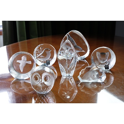 Seven Swedish Mats Jonasson Crystal Desk Ornaments