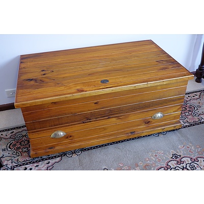 Contemporary Tallawang Stained Pine Blanket Box with Drawer