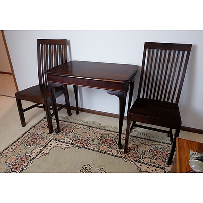 Pair of Indonesian Mahogany Dining Chairs with an Indonesian Mahogany Sidetable with Cabriole Legs