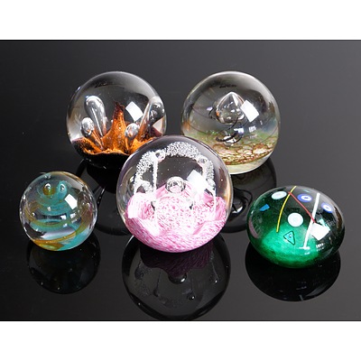 Five Scottish Caithness Glass Paperweights, Including Maydance, Twirl, Moonflower, Naughts and Crosses