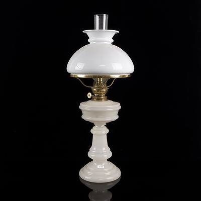 Antique Opaline Glass Oil Lamp and Shade