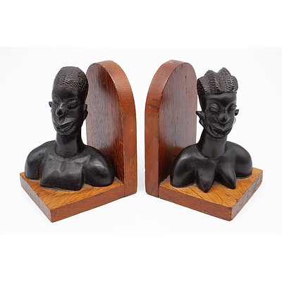 Vintage Pair of Carved Timber Bookends