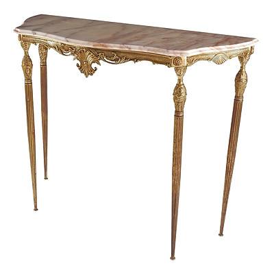 Fabulous Gilded Cast Metal and Faux Marble Top Hall Table in the French Style