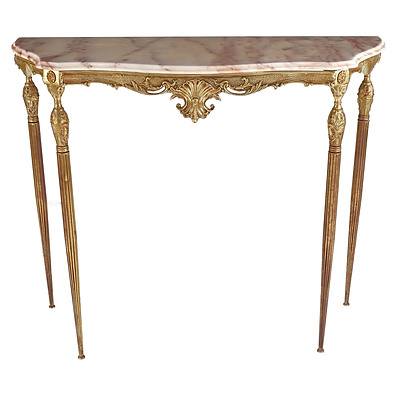 Fabulous Gilded Cast Metal and Faux Marble Top Hall Table in the French Style