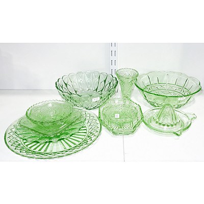 Various Green Glass Wares