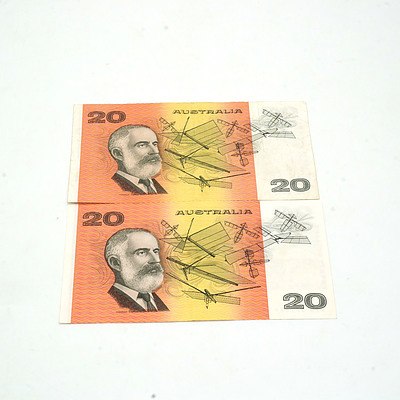 Two Australian $20 Fraser/Cole Notes, ABC944095 and RYQ879869